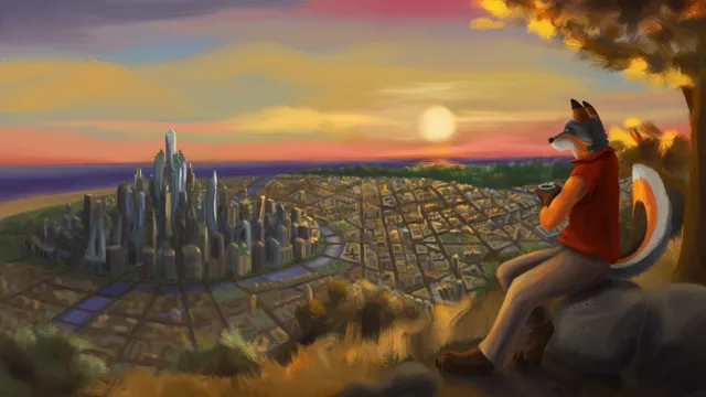 Liko enjoying the sunset with hot cocoa on the mountain next to Anthropolis