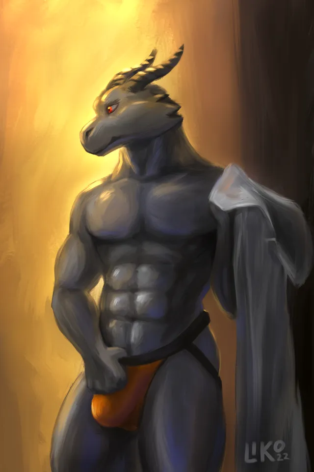 Black dragon undressing his jock-strap